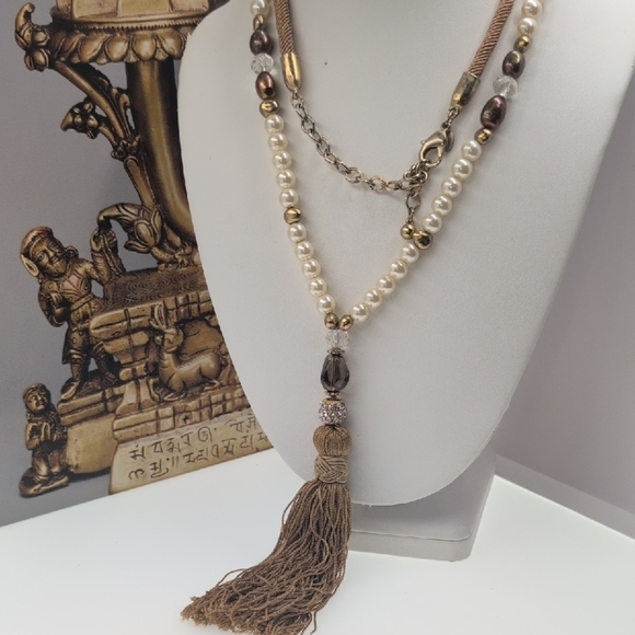 Chico's Gold and Brown Beaded Necklace - Picture 2 of 4